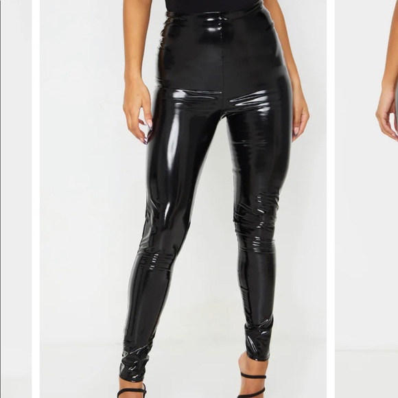 NEW Pretty Little Thing black High Waisted Vinyl Legging SIZE 0 - Picture 2 of 6